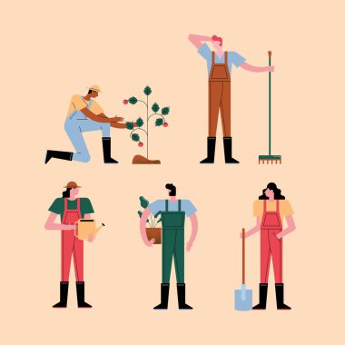 beş çiftçi işçi karakteri