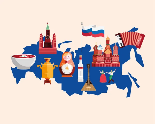 Rusia iconos en el mapa — Archivo Imágenes Vectoriales