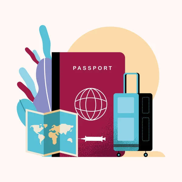 Pasaporte y maleta de salud — Vector de stock