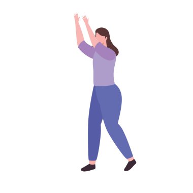 Elleri havada bir kadın.