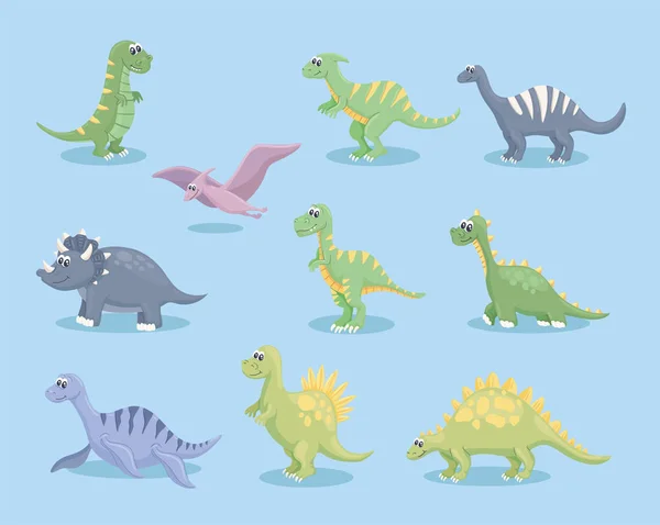 Ten cute dinosaurs icons — Stock Vector