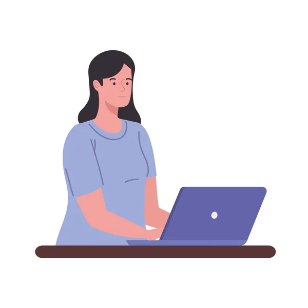 Mujer joven usando el ordenador portátil — Vector de stock