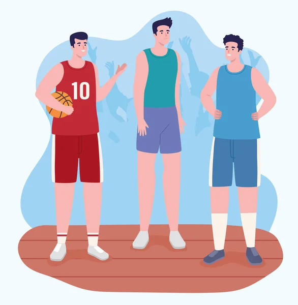 Trois athlètes sportifs personnages — Image vectorielle