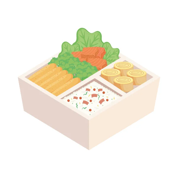 Caja de bento blanco con almuerzo — Vector de stock