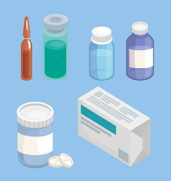 Seis ícones de farmácia medicina —  Vetores de Stock
