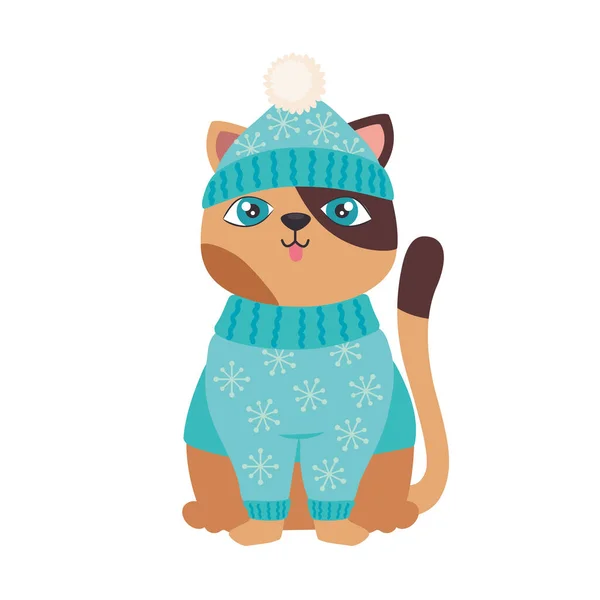 Roztomilý kočka v zimním oblečení — Stockový vektor
