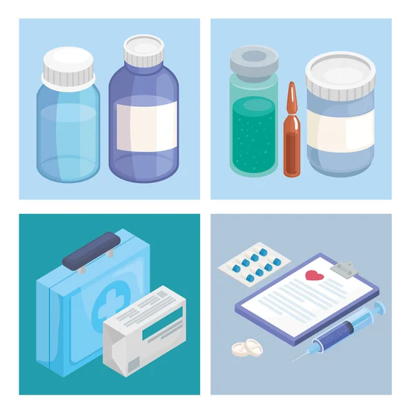 Quatro ícones de farmácia medicina —  Vetores de Stock