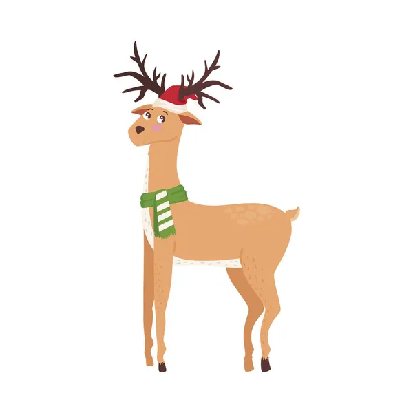 Reindeer with santa hat — Stock Vector
