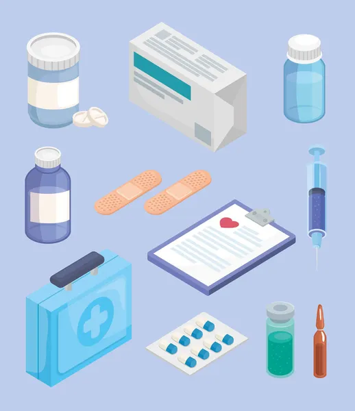 Dix icônes pharmacie médecine — Image vectorielle