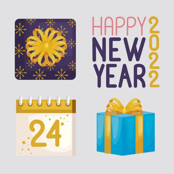 Happy new year four icons — Stock Vector