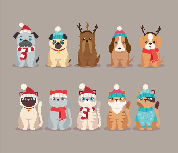 Diez mascotas de Navidad lindo — Archivo Imágenes Vectoriales