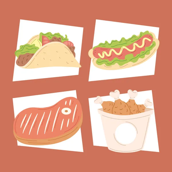 四种好吃的食物 — 图库矢量图片