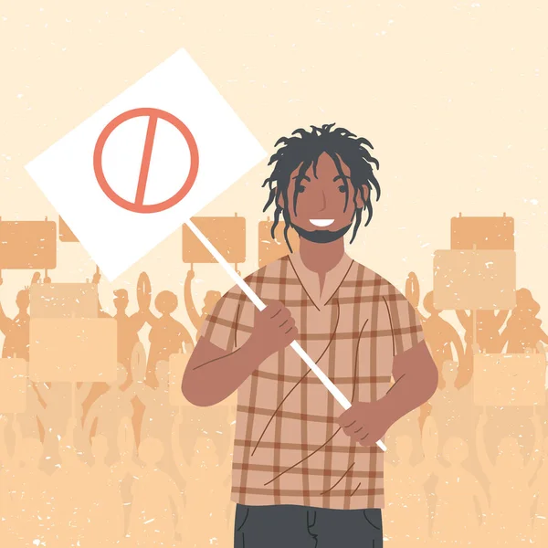 Negro hombre afro en protesta — Vector de stock