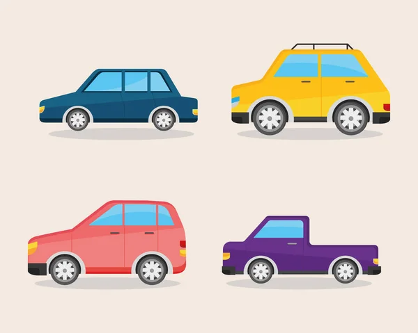 Cars vehicles four icons — Stock Vector