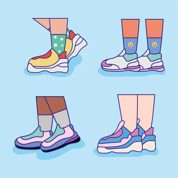Quatre chaussures de sport icônes — Image vectorielle
