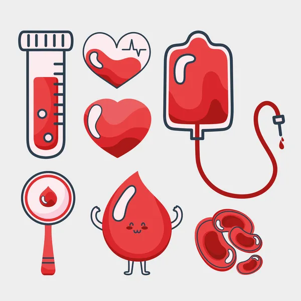 Donazione di sangue sette icone — Vettoriale Stock