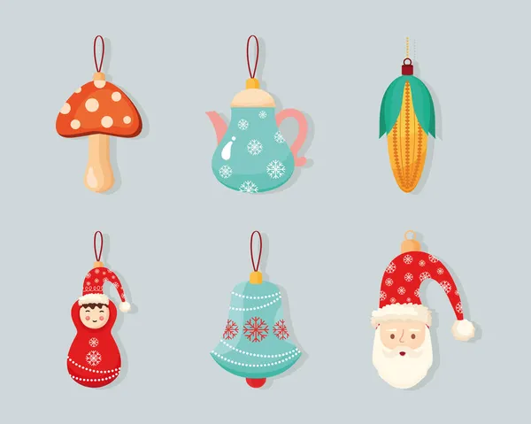 Seis ícones de decorações de Natal —  Vetores de Stock