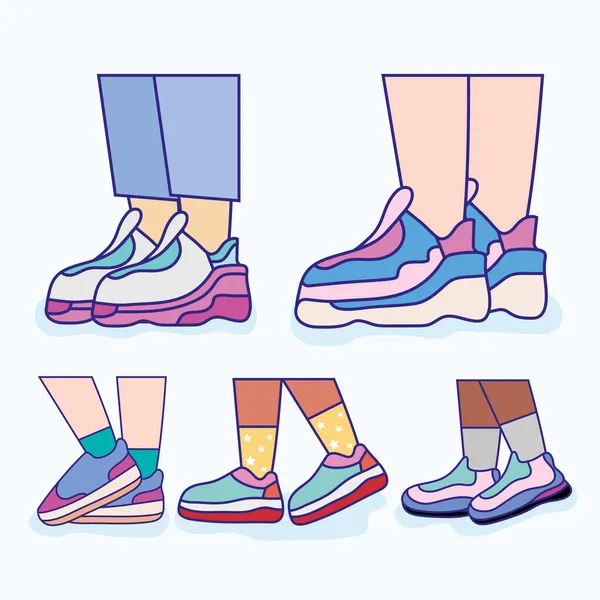 Cinq chaussures de sport icônes — Image vectorielle
