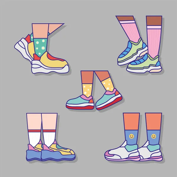 Five sneakers sports shoes — Stock Vector