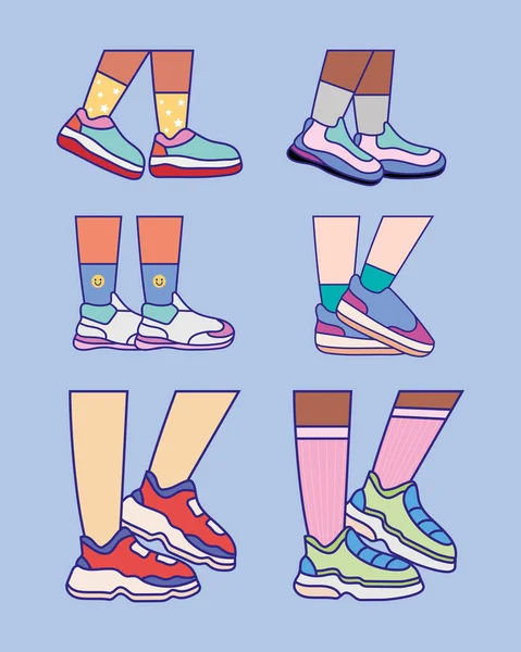 Sneakers sports six icons — Stock Vector