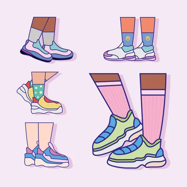 Sneakers sports five icons — Stock Vector