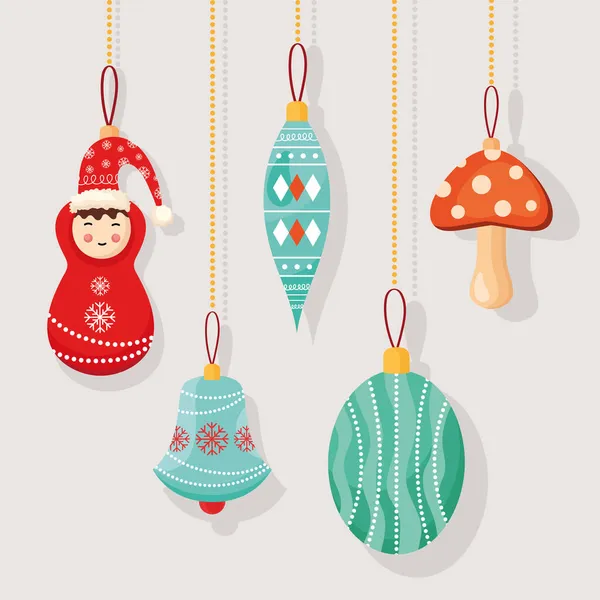Cinco ícones de decorações de Natal —  Vetores de Stock