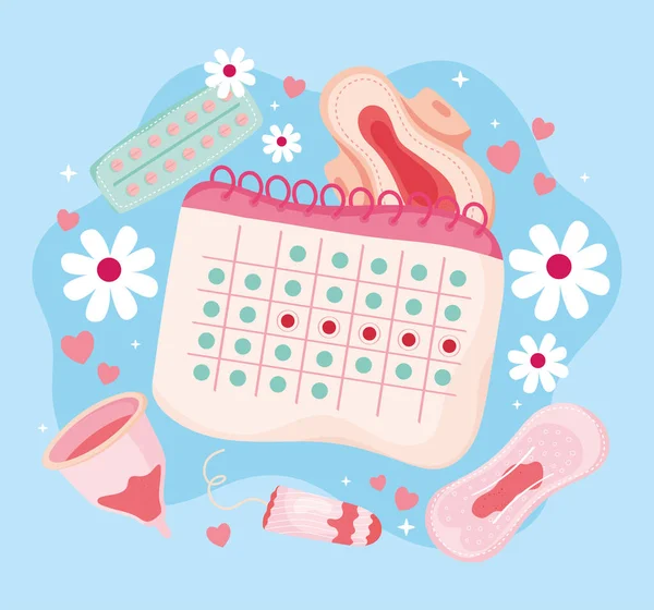 Seis iconos del período de menstruación — Archivo Imágenes Vectoriales