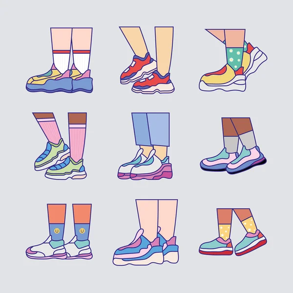 Nine sneakers sports icons — Stock Vector