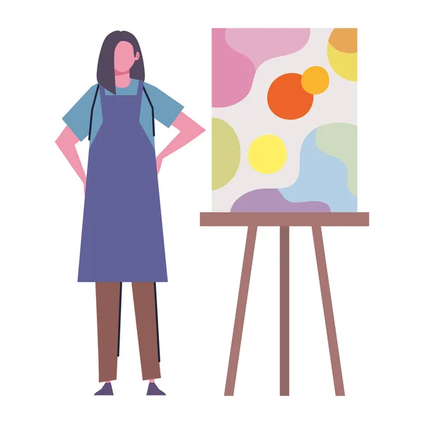 Mujer pintor con lienzo — Vector de stock