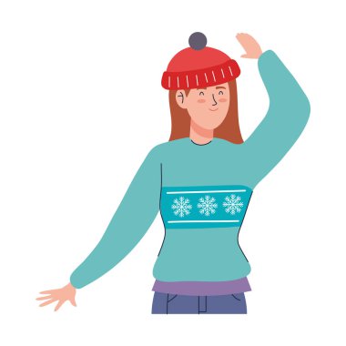 Kadın Noel süveteri giyiyor.