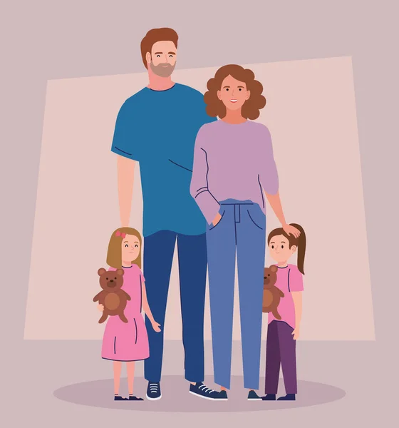 Linda familia con niños — Vector de stock