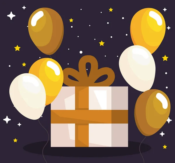 Κουτί δώρου με μπαλόνια ηλίου — Διανυσματικό Αρχείο