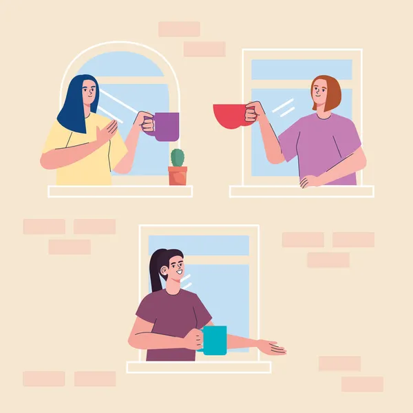 Women sharing things through window — Stock Vector