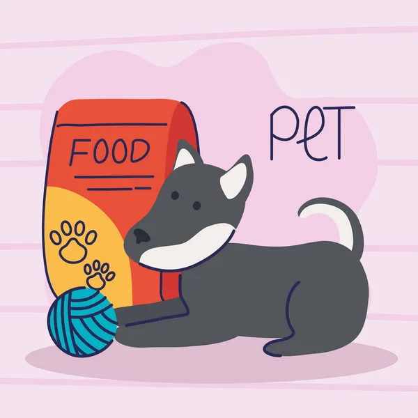 Perro con comida y pelota — Archivo Imágenes Vectoriales
