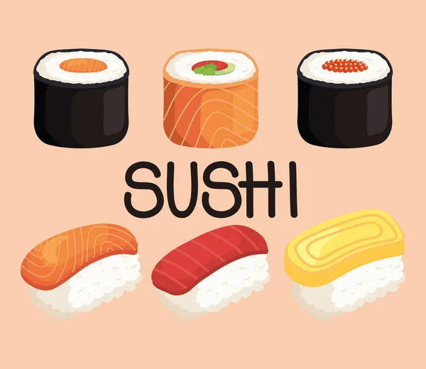 Sushi giapponese cibo icone — Vettoriale Stock