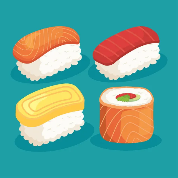 Sushi diferente comida japonesa —  Vetores de Stock