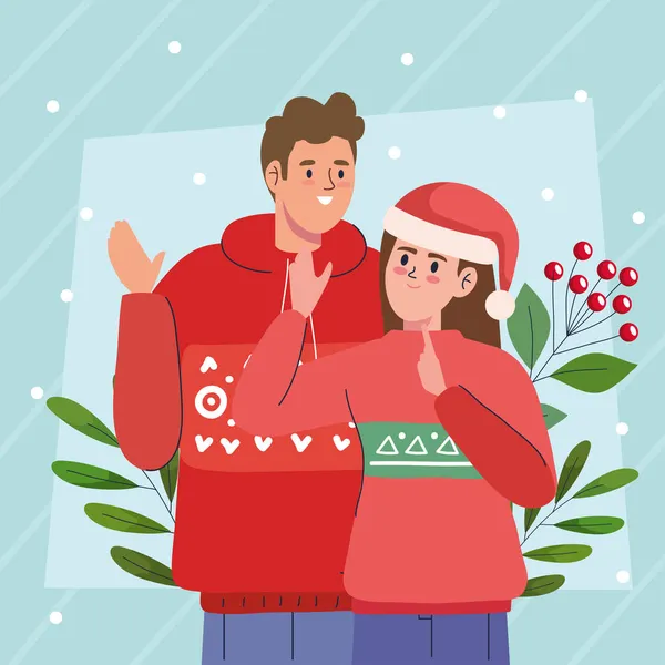 Милая пара с рождественским свитером — стоковый вектор