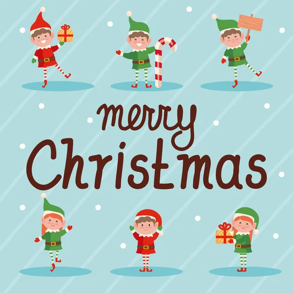 Merry christmas group elf — Stock Vector