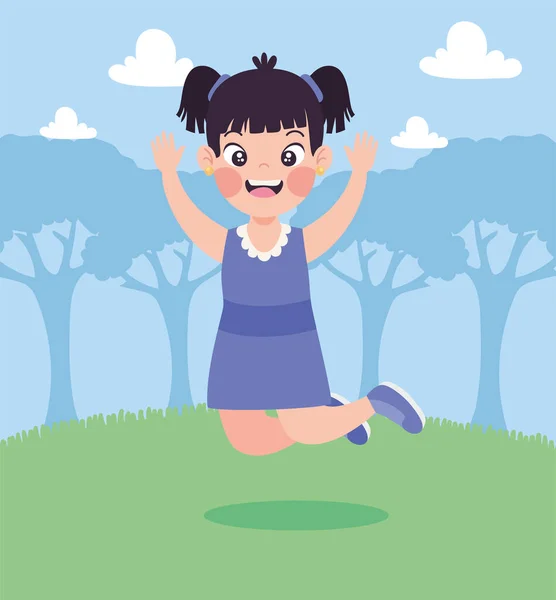 Девушка прыгает в траве — стоковый вектор