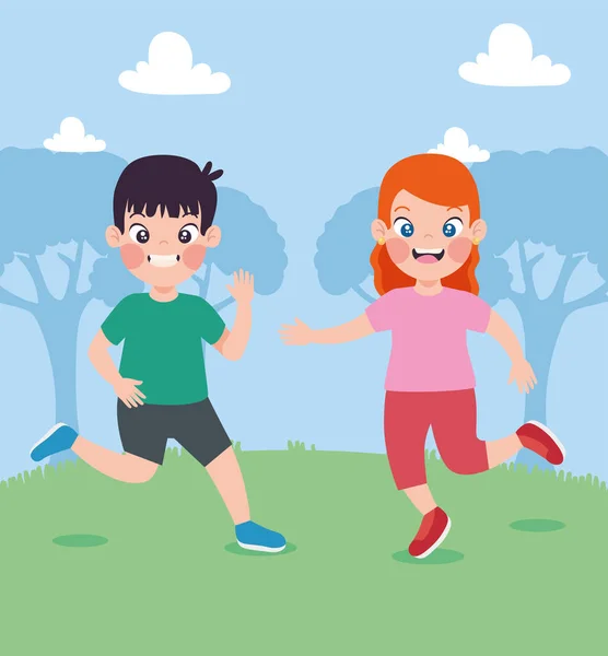 Cute childrens running — Stock Vector