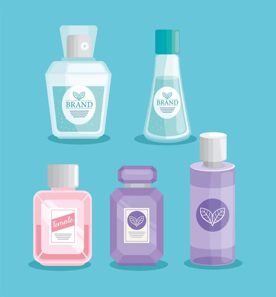Différents parfums bouteilles icônes — Image vectorielle