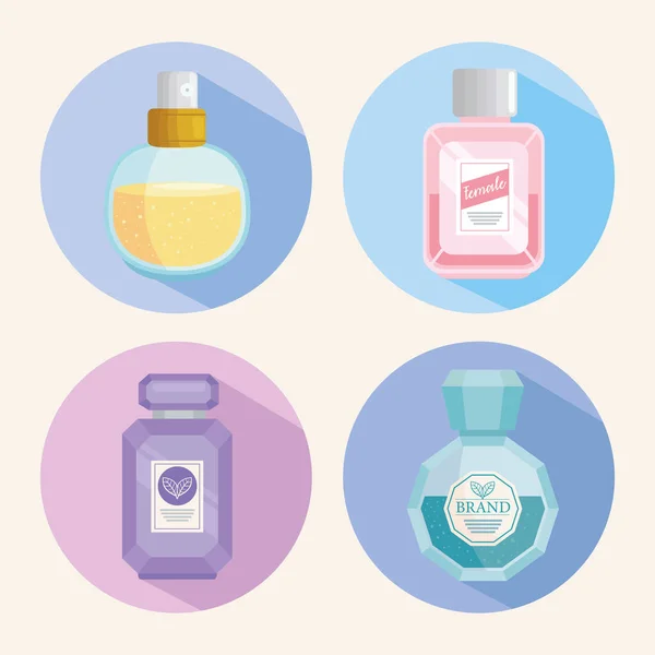 Flacons parfums dans des cadres ronds — Image vectorielle