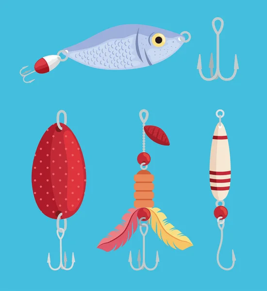 Различные приманки для рыбалки — стоковый вектор