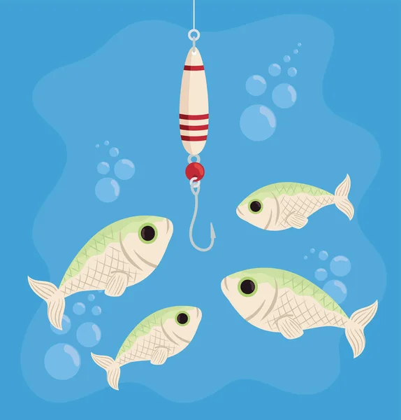 Παρασύρουν την αλιεία με ψάρια — Διανυσματικό Αρχείο