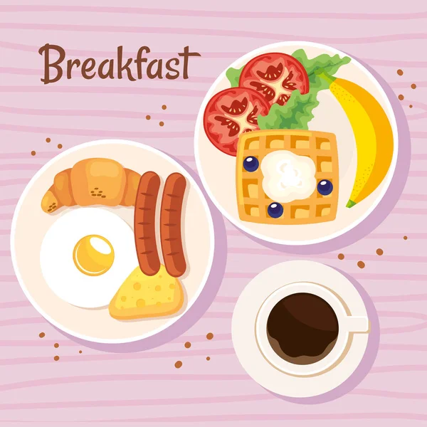 Deliciosos platos de desayuno — Vector de stock