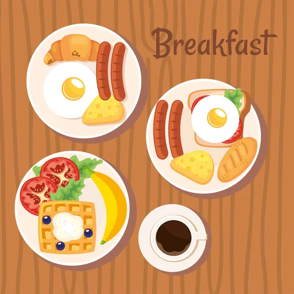 Deliciosos platos de desayuno — Vector de stock