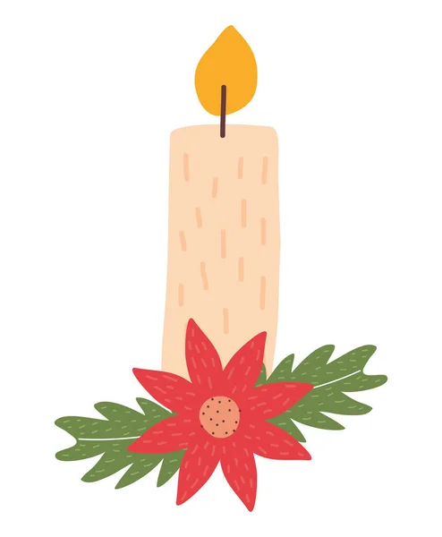 Flor y vela de Navidad — Vector de stock