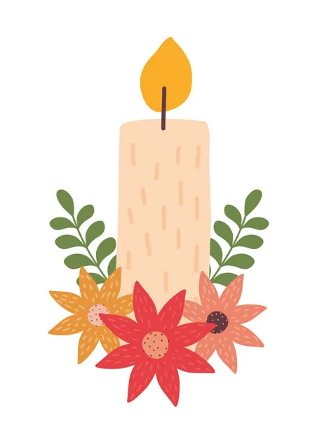 Flores y velas navidad — Vector de stock