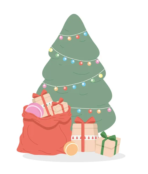Kerstboom en giftsbag — Stockvector