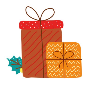 Noel hediyeleri ve yapraklar